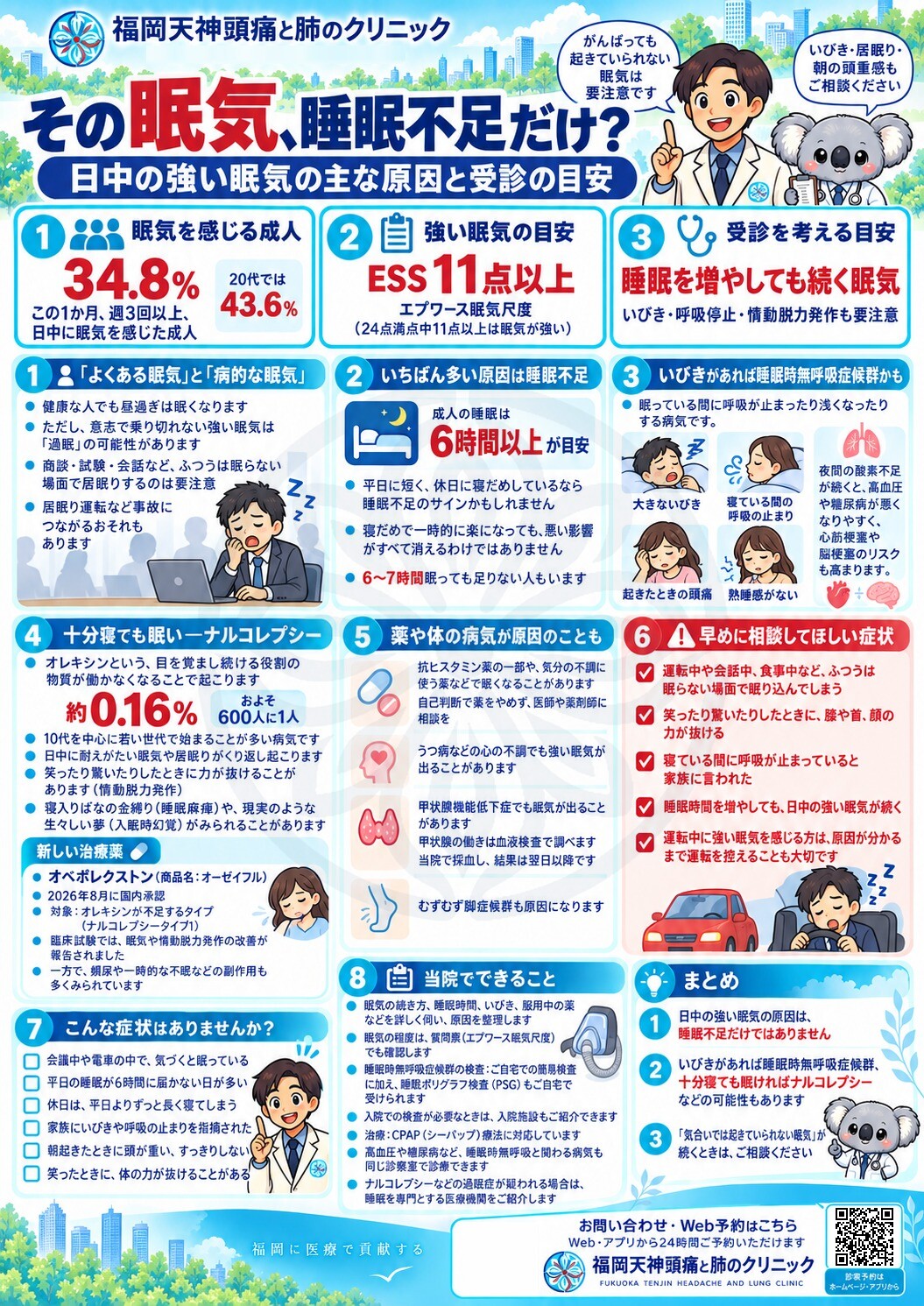 会議中に耐えられない眠気…睡眠不足?睡眠時無呼吸?ナルコレプシー? 記事のポイント図解